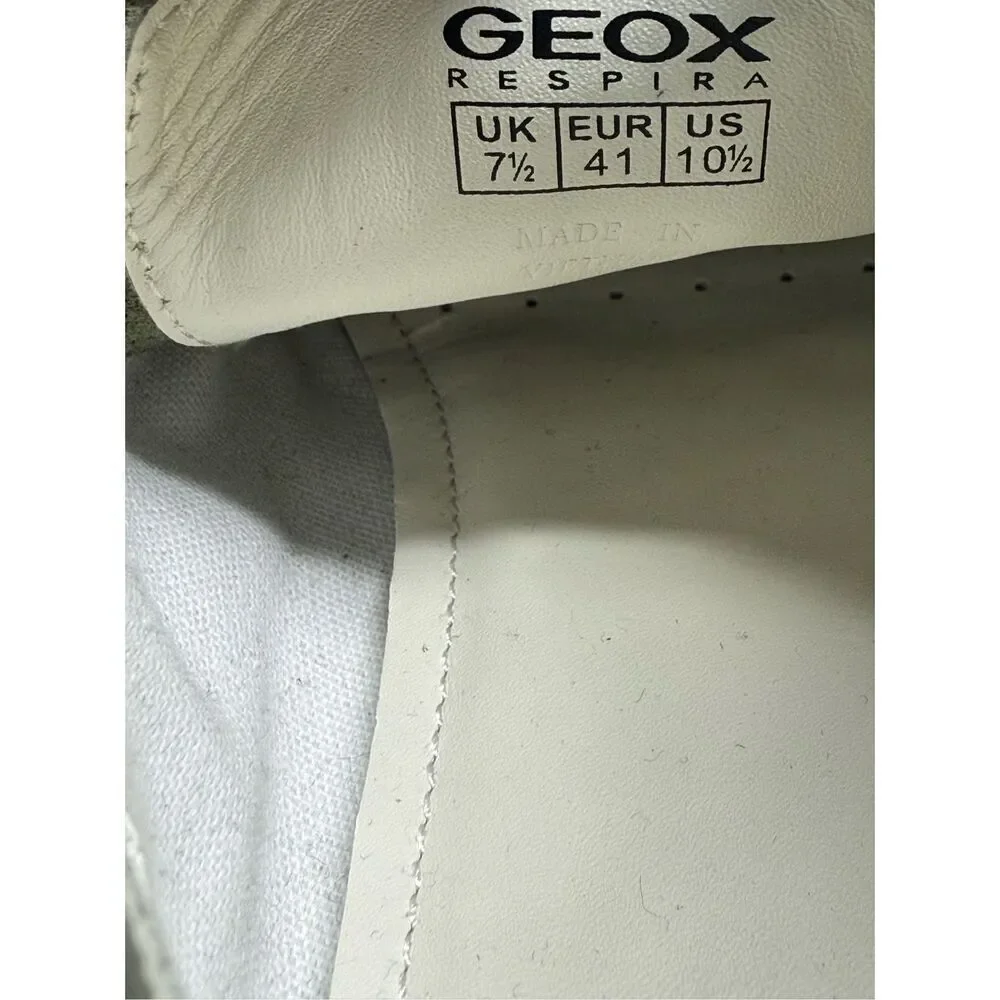 Rare Geox Leather Women’s Sneakers White Green Silver Size 10,5